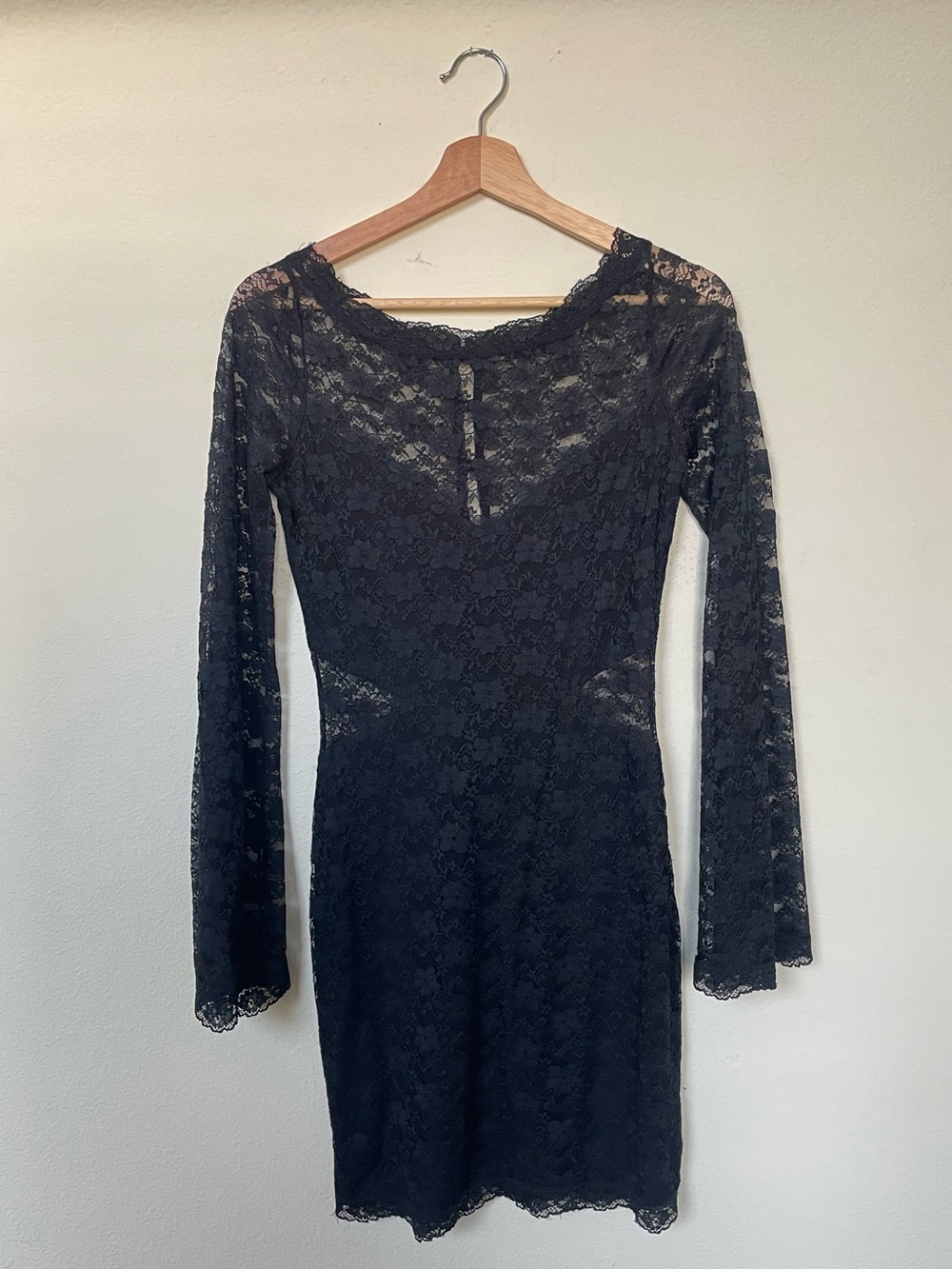 Free People Black Lace Long-Sleeve Sheath Dress